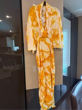 SAYLOR Yellow & White Tie-Dye V-Neck Maxi Dress with Draped Front
